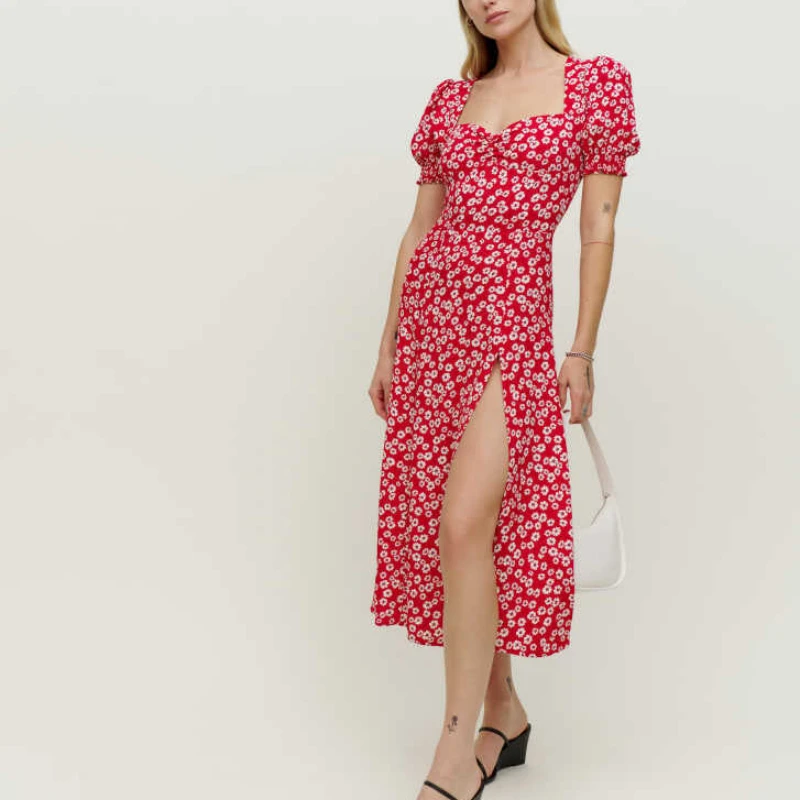 French Square Neck Floral Short Sleeve Dress High Waist Slit Fashion Print Long Skirt Summer Leisure Seaside Holiday Beach Dress
French Square Neck Floral Short Sleeve Dress High Waist Slit Fashion Print Long Skirt Summer Leisure Seaside Holiday Beach Dress