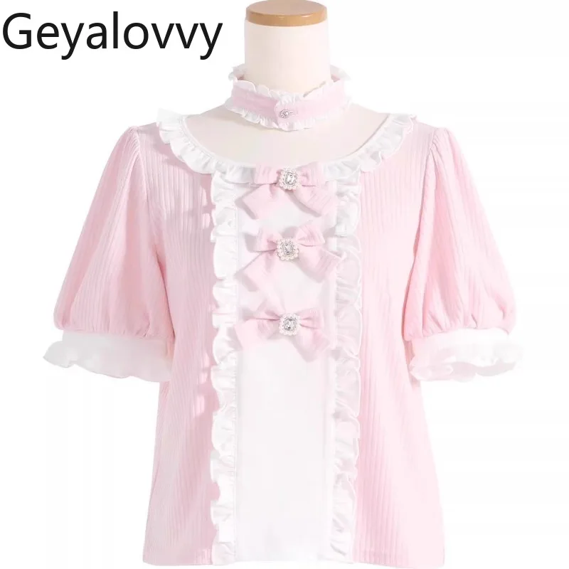 Japanese Sweet and Cute Heavy Industry Bubble Short-sleeved Versatile Top Kawaii Bow Elastic T-shirt for Women Summer Tees
Japanese Sweet and Cute Heavy Industry Bubble Short-sleeved Versatile Top Kawaii Bow Elastic T-shirt for Women Summer Tees