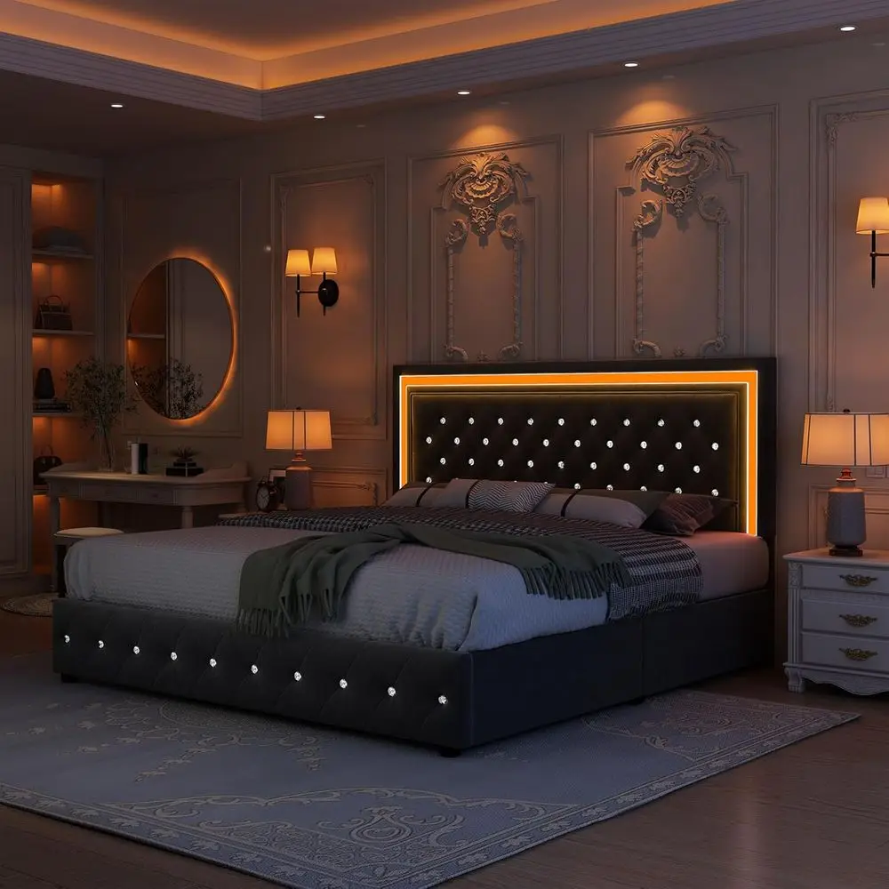 Luxury Velvet Grey King Bed with LED Lights, Storage Drawers, No Box Spring Needed, Supports 900 lbs, Easy Assembly
Luxury Velvet Grey King Bed with LED Lights, Storage Drawers, No Box Spring Needed, Supports 900 lbs, Easy Assembly