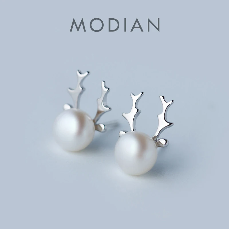 Modian Genuine 925 Sterling Silver Cute Elk Pearl Pattern Stud Earrings for Women Fashion Antler Ear Pin Jewelry Christmas Gift
Modian Genuine 925 Sterling Silver Cute Elk Pearl Pattern Stud Earrings for Women Fashion Antler Ear Pin Jewelry Christmas Gift