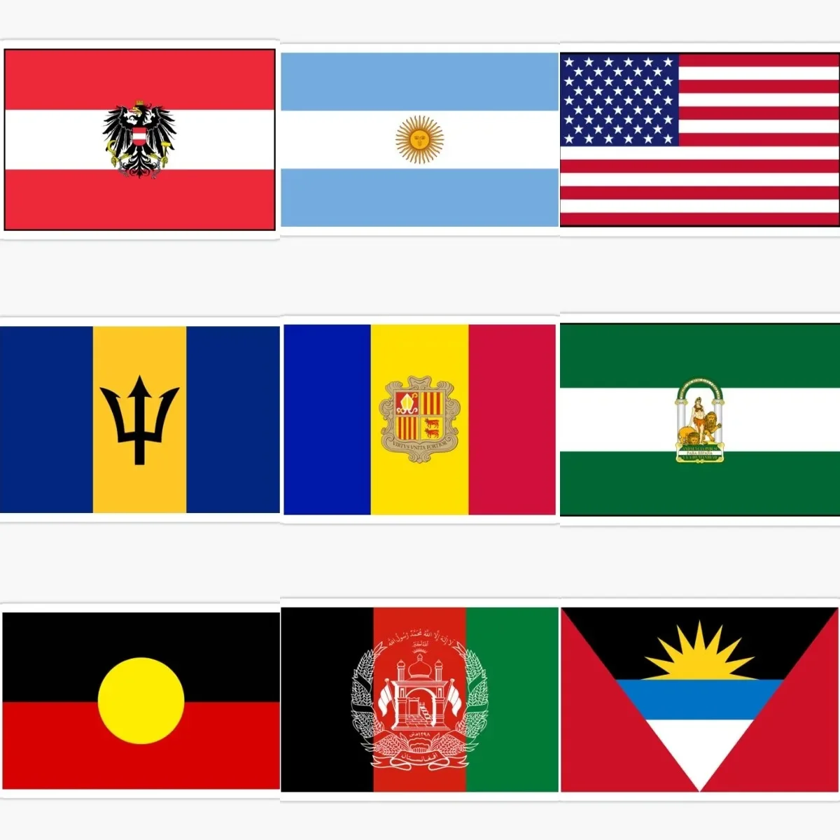 Indigenous Australians America Afghanistan Andalusia Andorra Antigua and Barbuda Argentina Austria Barbados Flag Car Stickers
Indigenous Australians America Afghanistan Andalusia Andorra Antigua and Barbuda Argentina Austria Barbados Flag Car Stickers