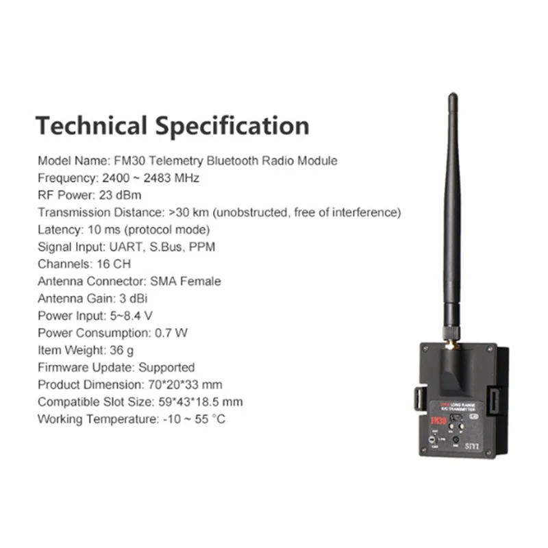 ATS-30KM Long Range SIYI FM30 Radio Module with Datalink Telemetry Receiver OpenTX Racing Drones 2.4G FM30
ATS-30KM Long Range SIYI FM30 Radio Module with Datalink Telemetry Receiver OpenTX Racing Drones 2.4G FM30