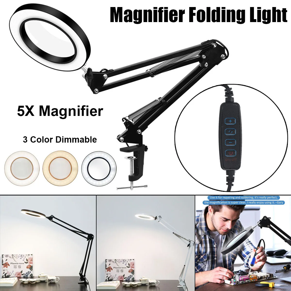 Adjustable Arm Folding Magnifier LED Lights Clamp Desk Lamp 5X magnifications USB Charging Table Light for Reading Working
Adjustable Arm Folding Magnifier LED Lights Clamp Desk Lamp 5X magnifications USB Charging Table Light for Reading Working