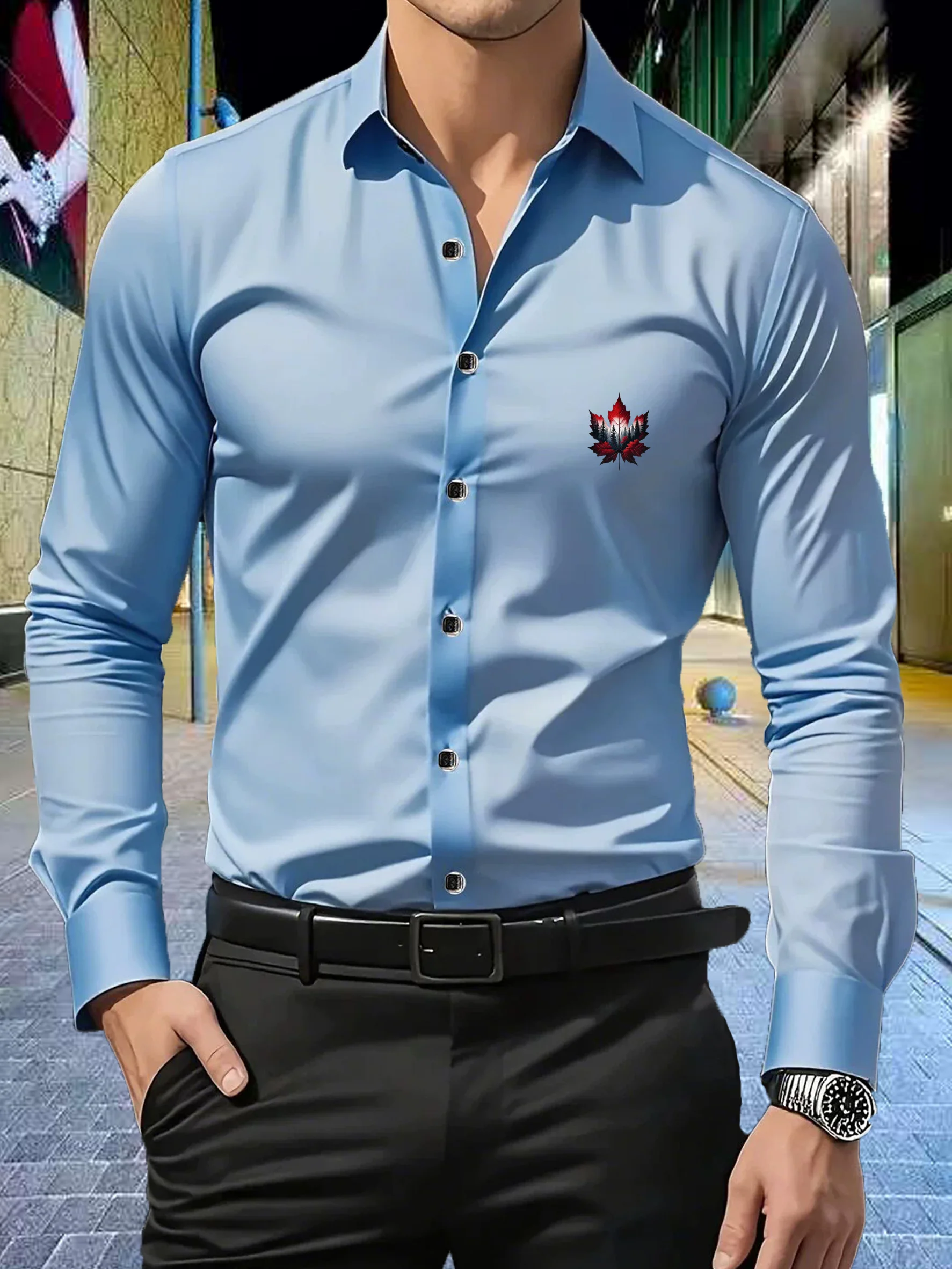 New men's thin, no iron, business, casual, slim fit, fashionable, high-quality maple leaf pattern printed long sleeved shirt
New men's thin, no iron, business, casual, slim fit, fashionable, high-quality maple leaf pattern printed long sleeved shirt