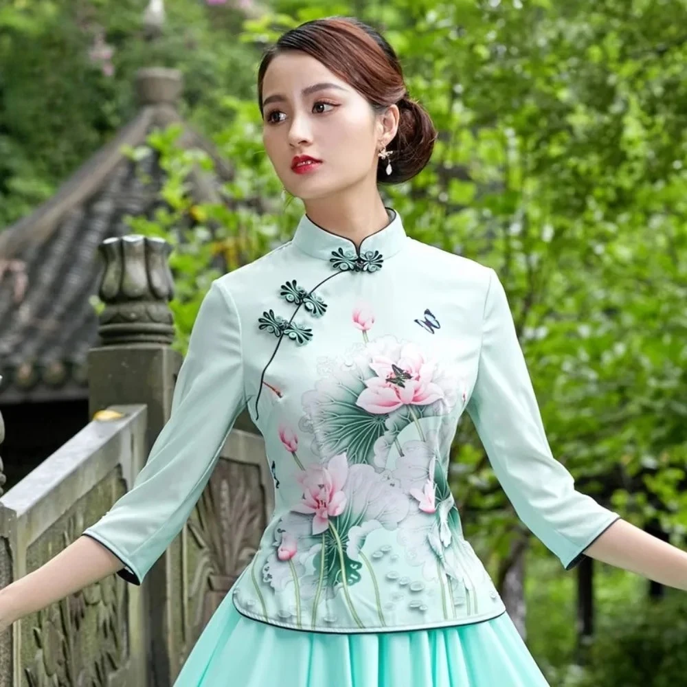 Hanfu Chinese Qipao Shirt for Women Clothing Traditional Chinese Style Vintage Clothes Summer Cheongsam Top Ethnic Style
Hanfu Chinese Qipao Shirt for Women Clothing Traditional Chinese Style Vintage Clothes Summer Cheongsam Top Ethnic Style