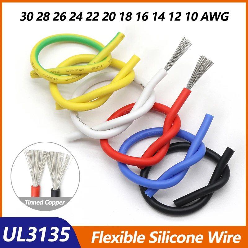 5/10m UL3135 Flexible Silicone Wire 30 28 26 24 22 20 18 16 14 12 10AWG High Temperature Resistant Tinned Copper Electron Cable
5/10m UL3135 Flexible Silicone Wire 30 28 26 24 22 20 18 16 14 12 10AWG High Temperature Resistant Tinned Copper Electron Cable
