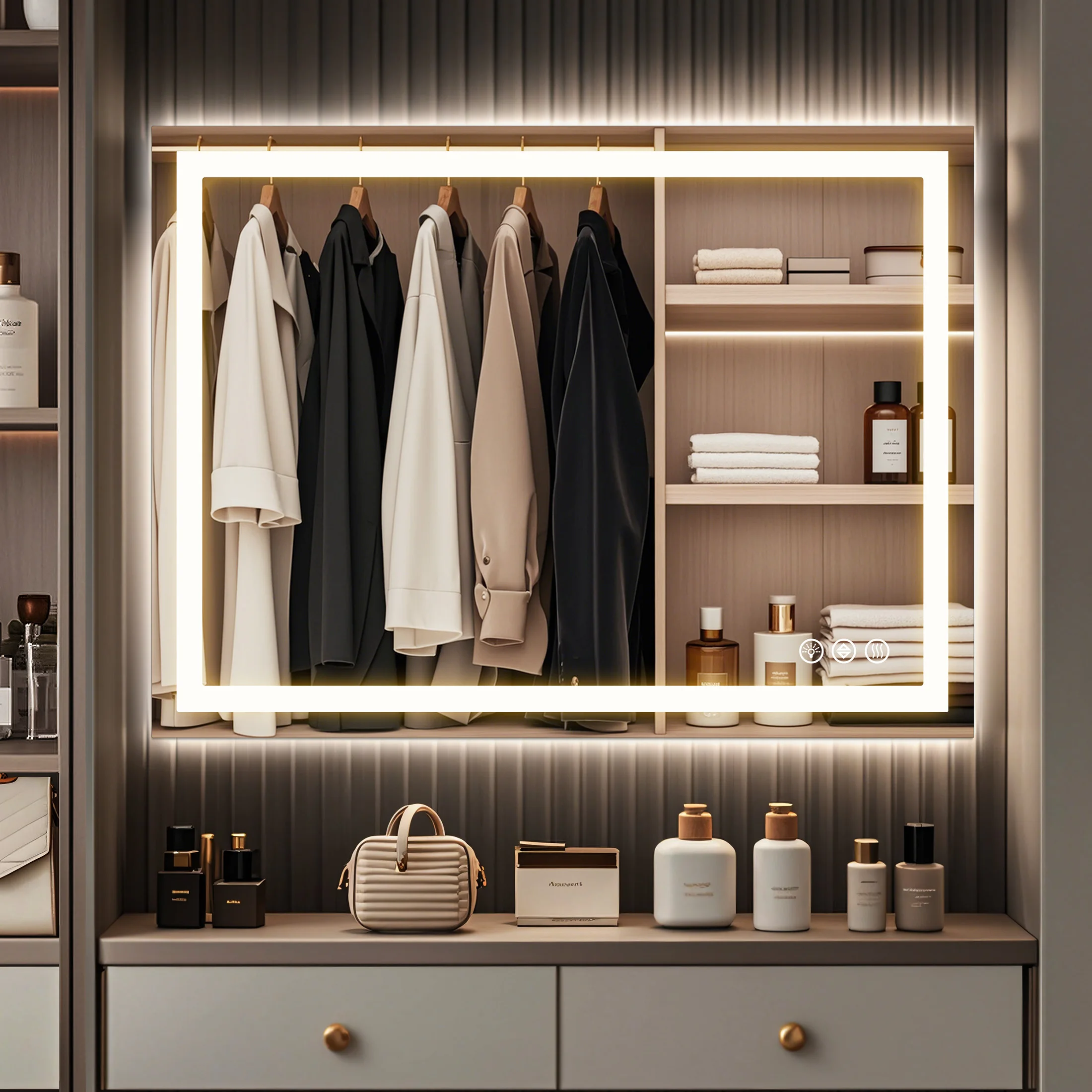 JHK LED Bathroom Vanity Mirror for Wall Memory Function Tempered Glass with 3 Color Temperatures Front Light For Living Room
JHK LED Bathroom Vanity Mirror for Wall Memory Function Tempered Glass with 3 Color Temperatures Front Light For Living Room