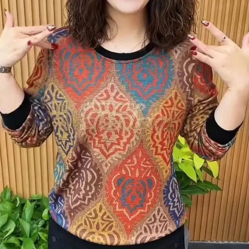 Vintage Folk Printed Pullovers Female Clothing Chic Diamonds Stylish Spliced Spring Autumn Loose Round Neck Long Sleeve T-shirt
Vintage Folk Printed Pullovers Female Clothing Chic Diamonds Stylish Spliced Spring Autumn Loose Round Neck Long Sleeve T-shirt