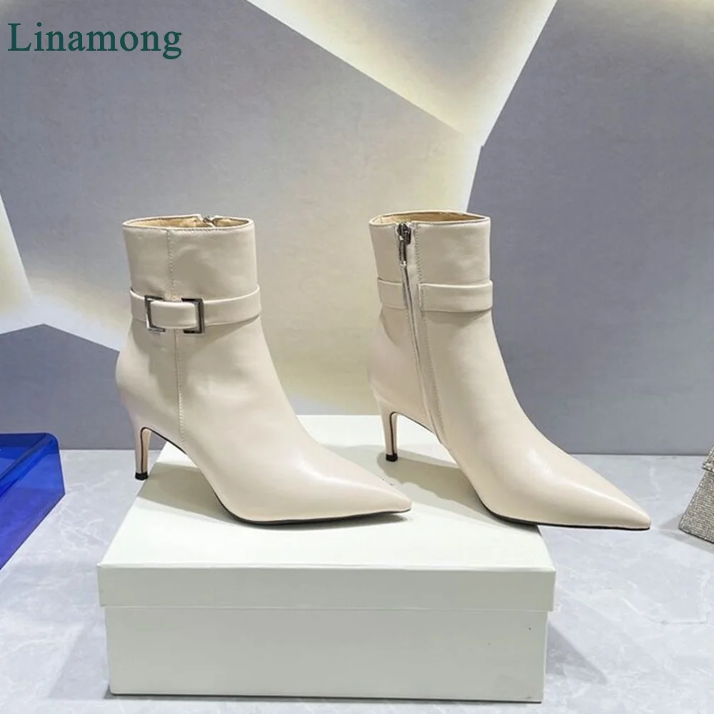 2024 New Leather Fabric Short Boots For Female Women Thin High Heel Pointed Toe Side Zipper Metal Buckle Design Elegant Shoes
2024 New Leather Fabric Short Boots For Female Women Thin High Heel Pointed Toe Side Zipper Metal Buckle Design Elegant Shoes