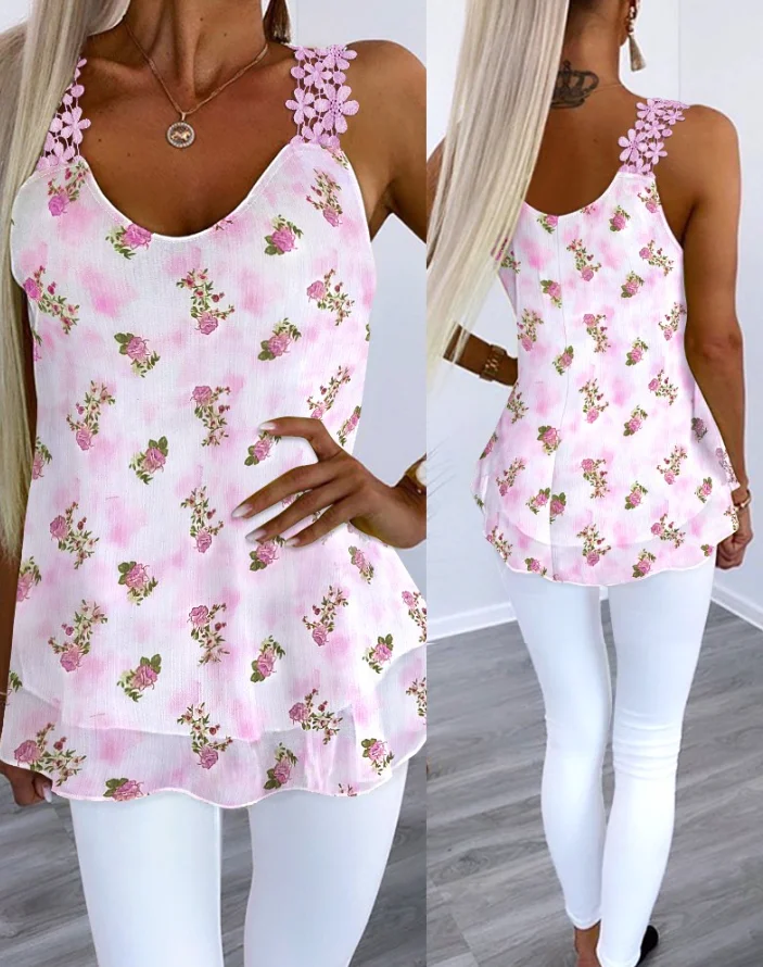 Women's Tank Top Floral Print Lace Trim Strap Sleeveless Top Casual Slim Fit Summer Tank Simple Commuting Fashionable Tank Top
Women's Tank Top Floral Print Lace Trim Strap Sleeveless Top Casual Slim Fit Summer Tank Simple Commuting Fashionable Tank Top