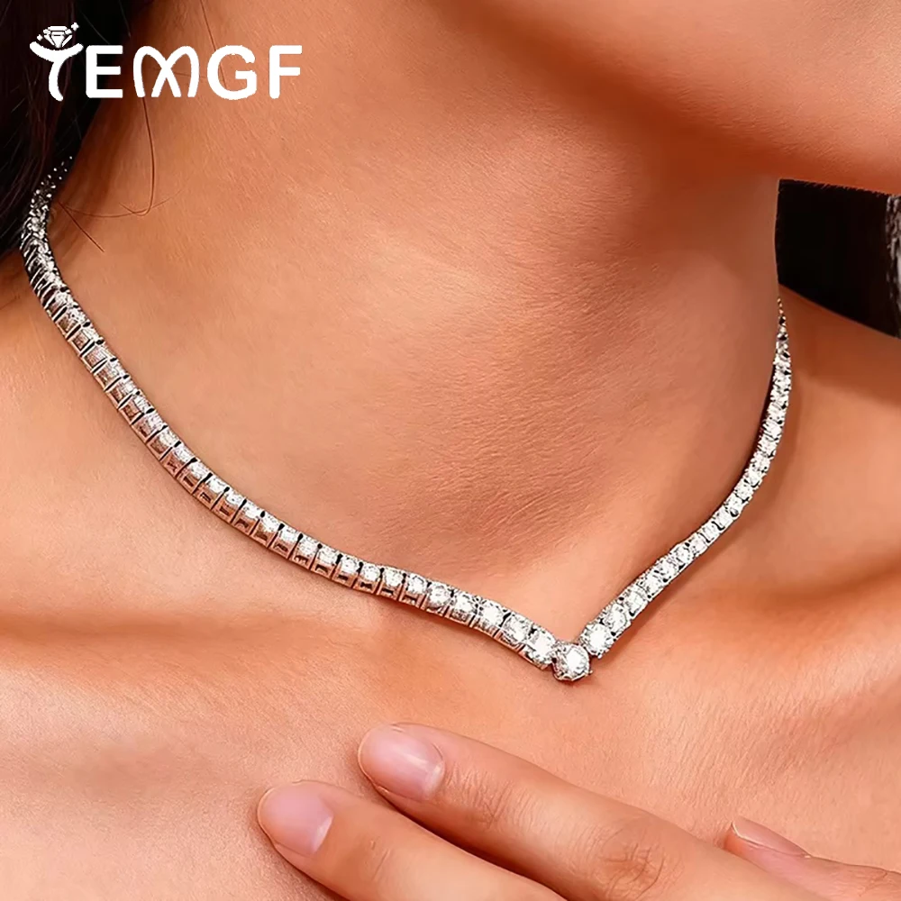 TEMGF Full Moissanite Tennis Necklace for Woman V Style Wedding Party Neckchain 925 Sterling Sliver 18K Plated GRA Certification
TEMGF Full Moissanite Tennis Necklace for Woman V Style Wedding Party Neckchain 925 Sterling Sliver 18K Plated GRA Certification
