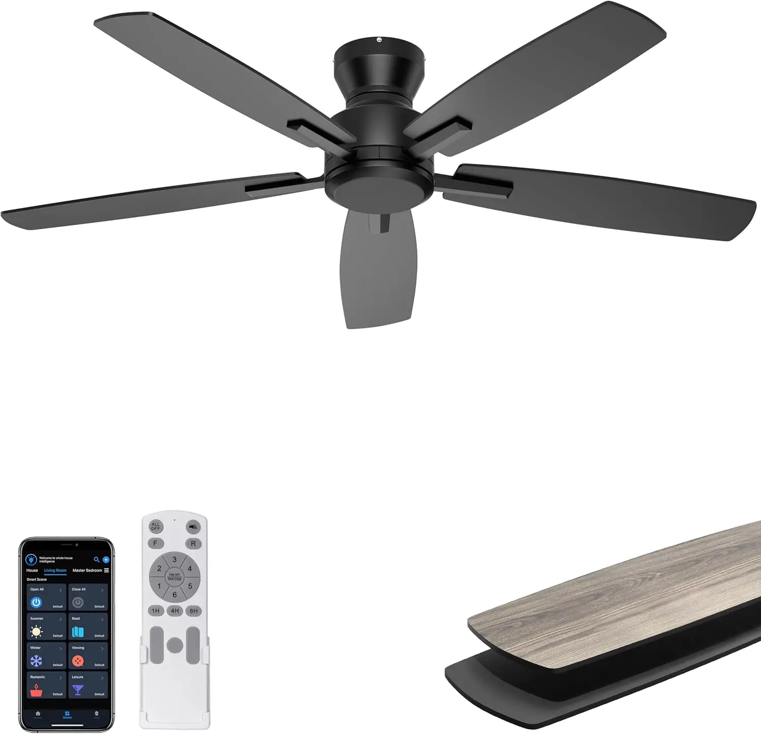 52 Inch Ceiling Fan No Light, Low Profile Ceiling Fan with Remote and App Control, Flush Mount Ceiling Fan without Light for Bed
52 Inch Ceiling Fan No Light, Low Profile Ceiling Fan with Remote and App Control, Flush Mount Ceiling Fan without Light for Bed