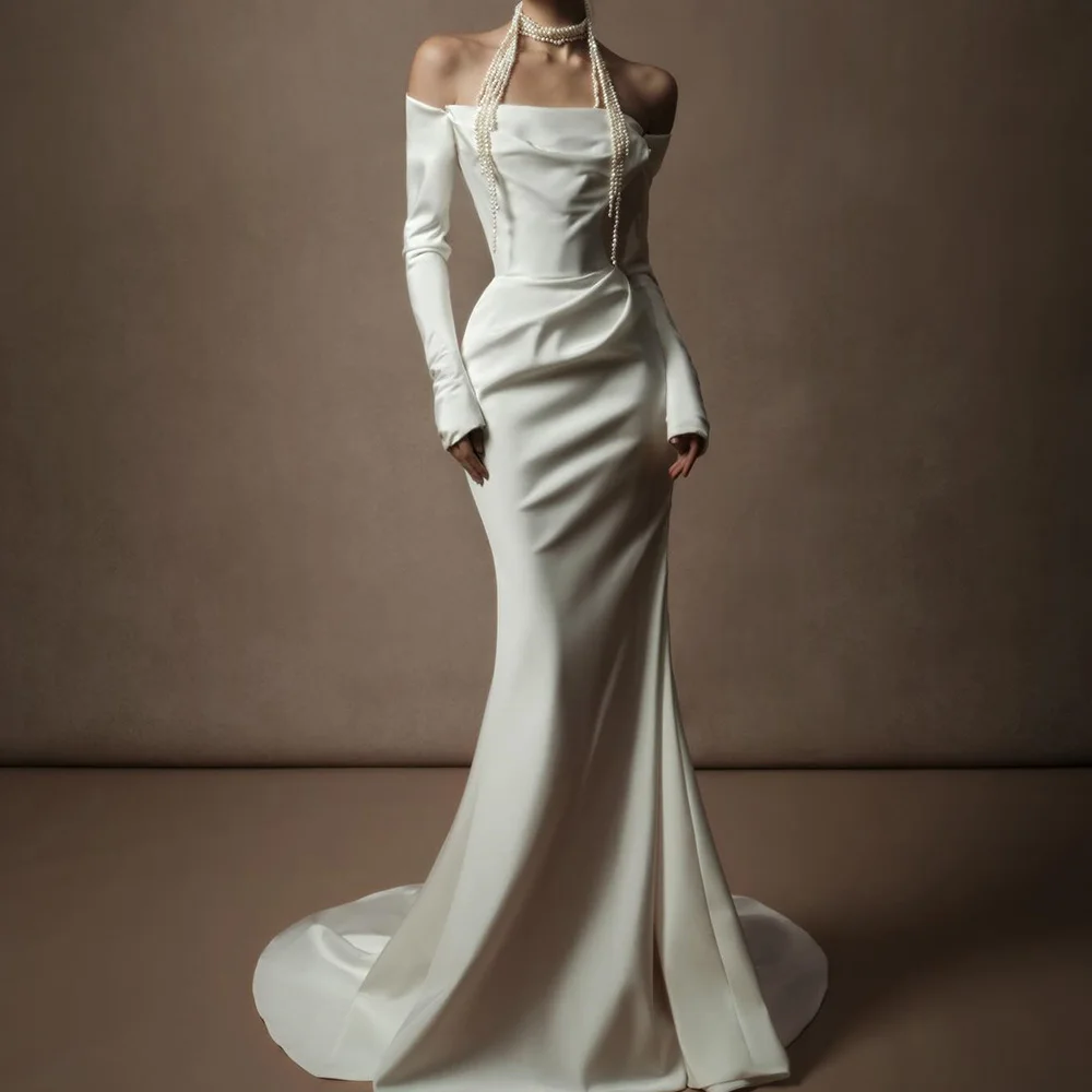 Customized High Quality Satin Mermaid Off the Shoulder Evening Dress Graceful Floor Length Long Sleeves vestidos de fiesta
Customized High Quality Satin Mermaid Off the Shoulder Evening Dress Graceful Floor Length Long Sleeves vestidos de fiesta