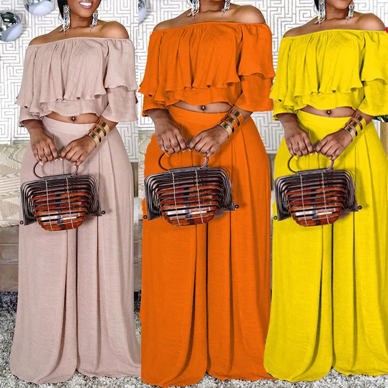 Women Solid Off Shoulder Batwing Short Sleeve Patchwork Top Wide Leg Pants Suit Outdoor Summer Casual Elegant Ladies Outfits
Women Solid Off Shoulder Batwing Short Sleeve Patchwork Top Wide Leg Pants Suit Outdoor Summer Casual Elegant Ladies Outfits