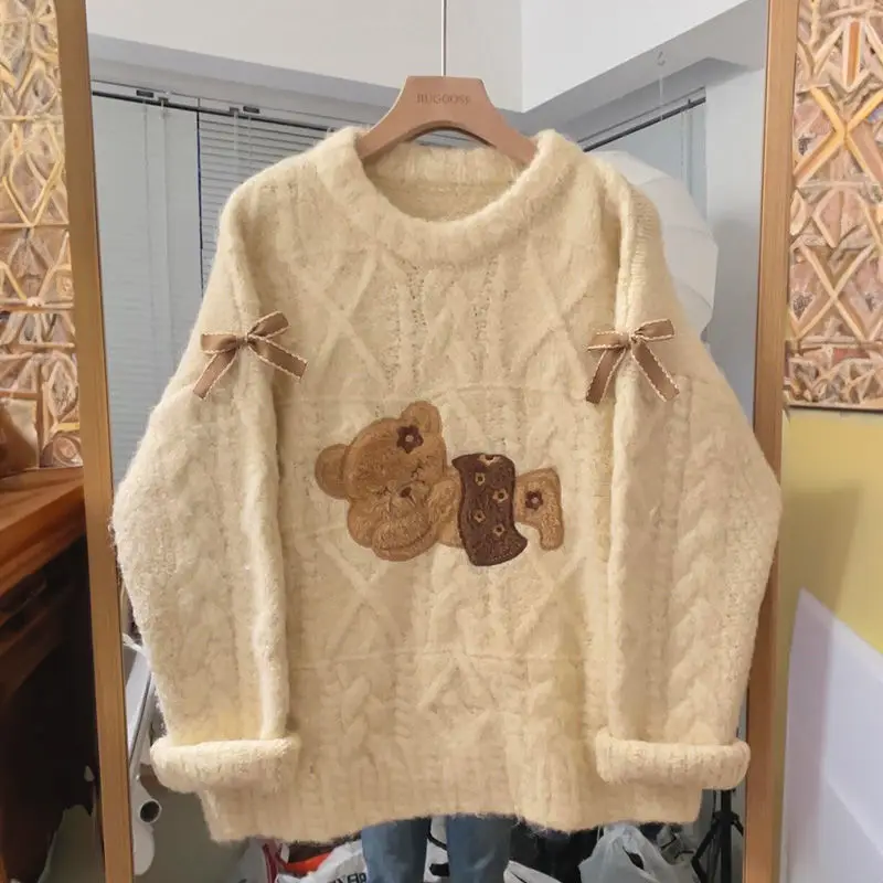 Cartoon Bear Embroidery Japanese Bow Women Pullovers Harajuku Sweaters Kawaii Preppy Style Sweet Y2k Wave Sueter Mujer Knitted
Cartoon Bear Embroidery Japanese Bow Women Pullovers Harajuku Sweaters Kawaii Preppy Style Sweet Y2k Wave Sueter Mujer Knitted