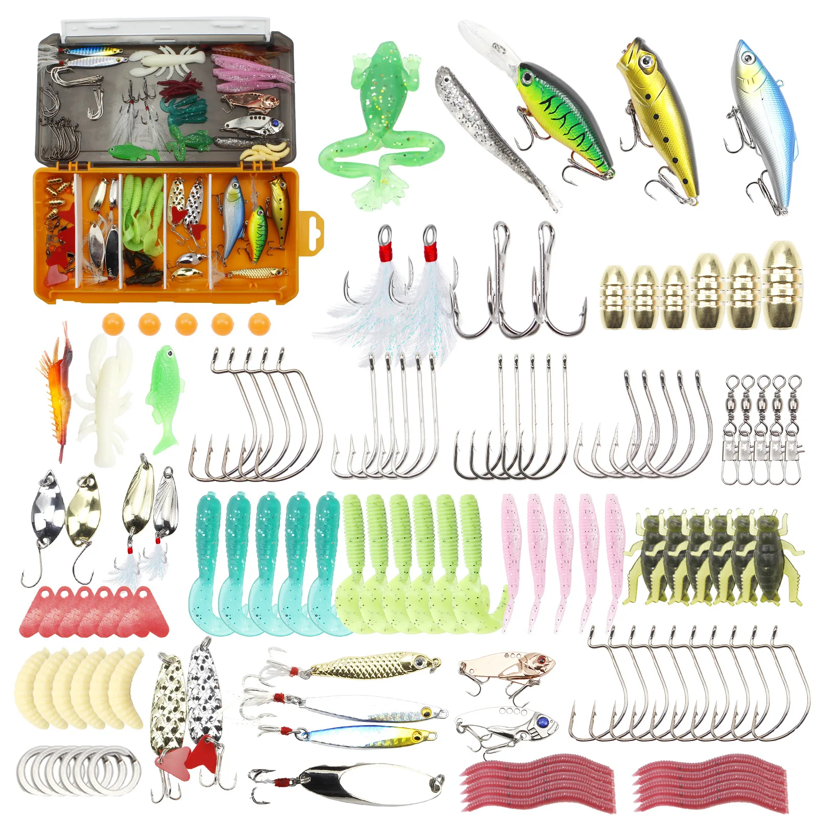 118-Pcs Fishing Lure Set, Multi-functional Fishing Lures (Leurre de Pêche) Including Poppers, Jigs, Lead Fish
118-Pcs Fishing Lure Set, Multi-functional Fishing Lures (Leurre de Pêche) Including Poppers, Jigs, Lead Fish