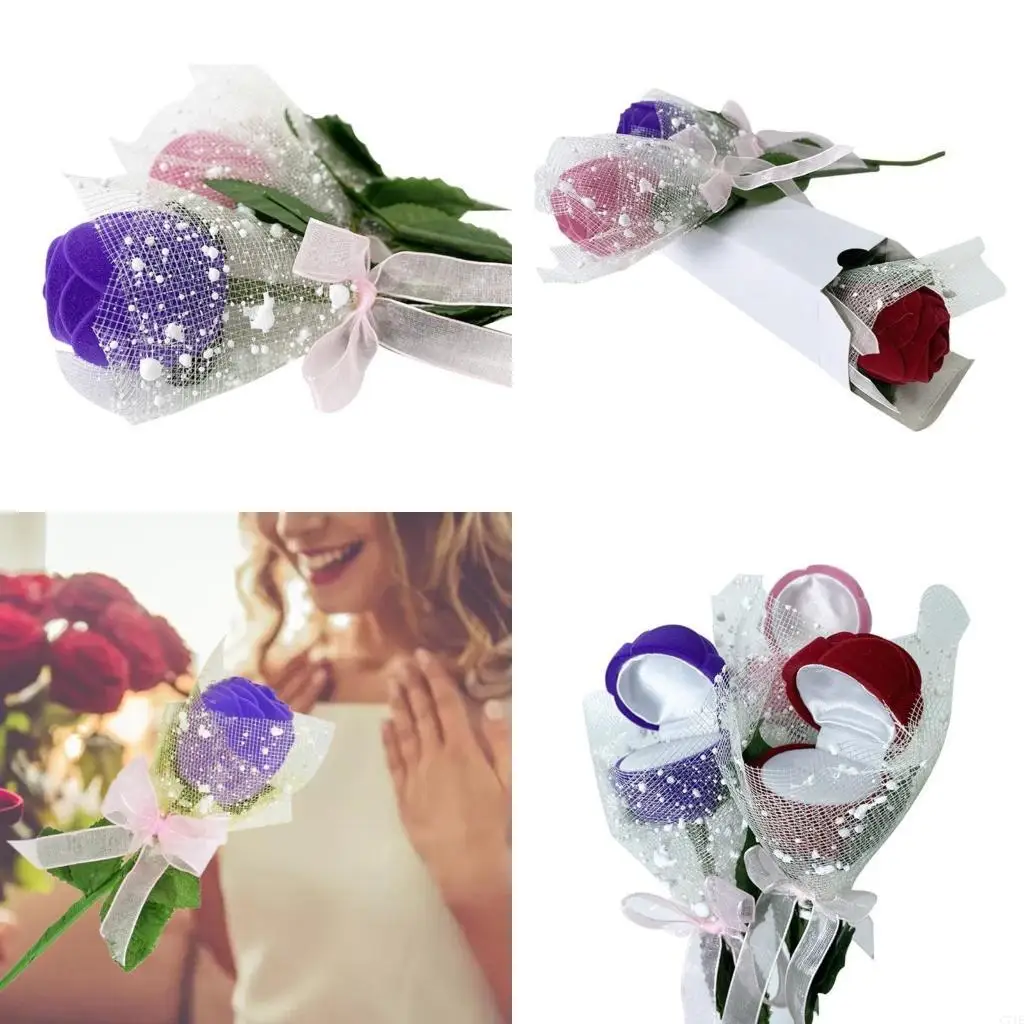 Versatile Wedding Rings Box Rose Flower Charm Jewelry Presentation Box