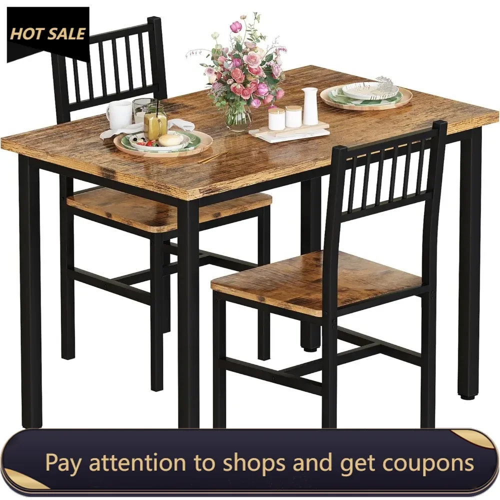 3 Piece Dining Table Set, Small Industrial Kitchen Table and 2 Chairs, Kitchen Breakfast Dining Table Set,
3 Piece Dining Table Set, Small Industrial Kitchen Table and 2 Chairs, Kitchen Breakfast Dining Table Set,