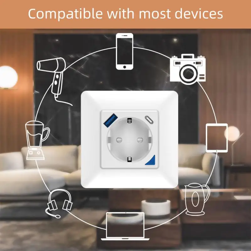Tuya Wifi EU 16A In Wall Socket Smart Plug Type C Port Voice Control Countdown Schedule Function Work With Alexa Google Home
Tuya Wifi EU 16A In Wall Socket Smart Plug Type C Port Voice Control Countdown Schedule Function Work With Alexa Google Home
