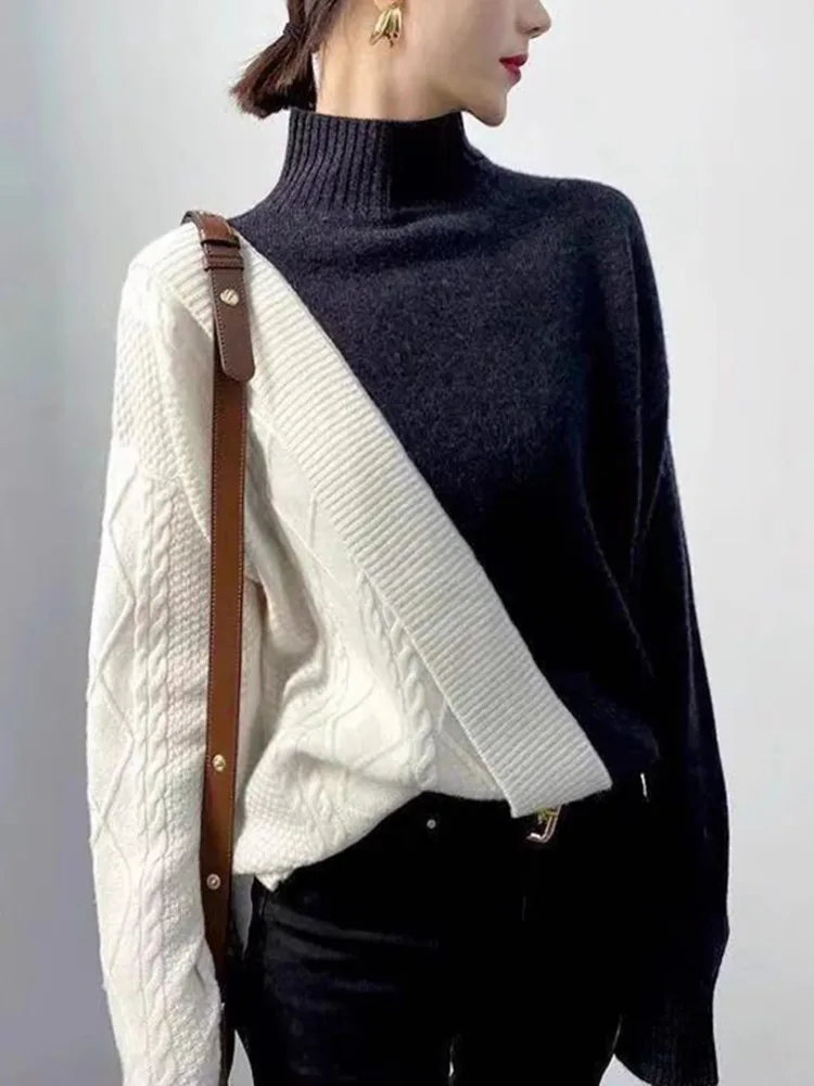 Irregular Color Block Half High Collar Knit Sweater Loose Casual Long Sleeve Pullover Top Women 2024 Spring Winter X580
Irregular Color Block Half High Collar Knit Sweater Loose Casual Long Sleeve Pullover Top Women 2024 Spring Winter X580