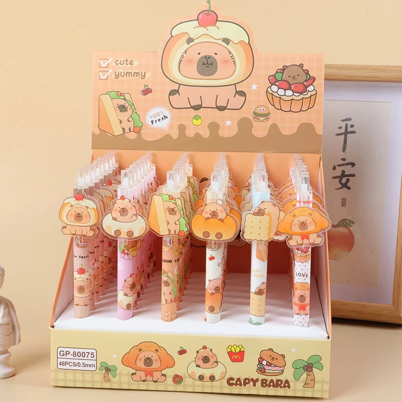 48pcs/lot Kawaii Capybara Press Gel Pen Cute 0.5mm Black Ink Signature Pens Promotional Gift Office School Supplies
48pcs/lot Kawaii Capybara Press Gel Pen Cute 0.5mm Black Ink Signature Pens Promotional Gift Office School Supplies