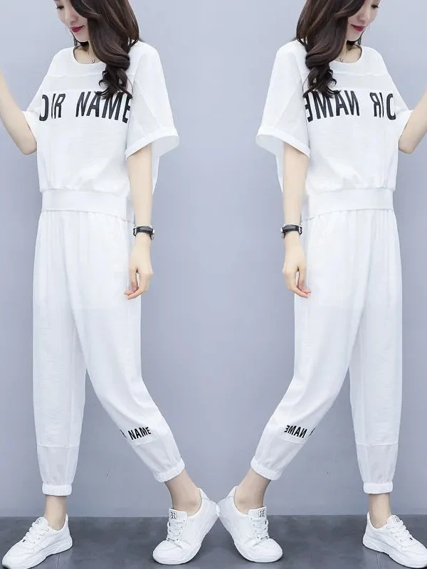 plus Size Women's Summer Casual Sports Fashion Set Thin Short Sleeve Loose Fit Korean Style Two Piece Suit High Waist Nine Pants
plus Size Women's Summer Casual Sports Fashion Set Thin Short Sleeve Loose Fit Korean Style Two Piece Suit High Waist Nine Pants
