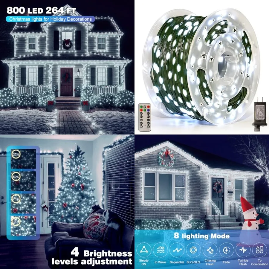 Christmas Lights 264 Feet, IP67 Waterproof Christmastree Lights with 8 Modes, Remote Control 3 Timers and Memory Function Xmas
Christmas Lights 264 Feet, IP67 Waterproof Christmastree Lights with 8 Modes, Remote Control 3 Timers and Memory Function Xmas