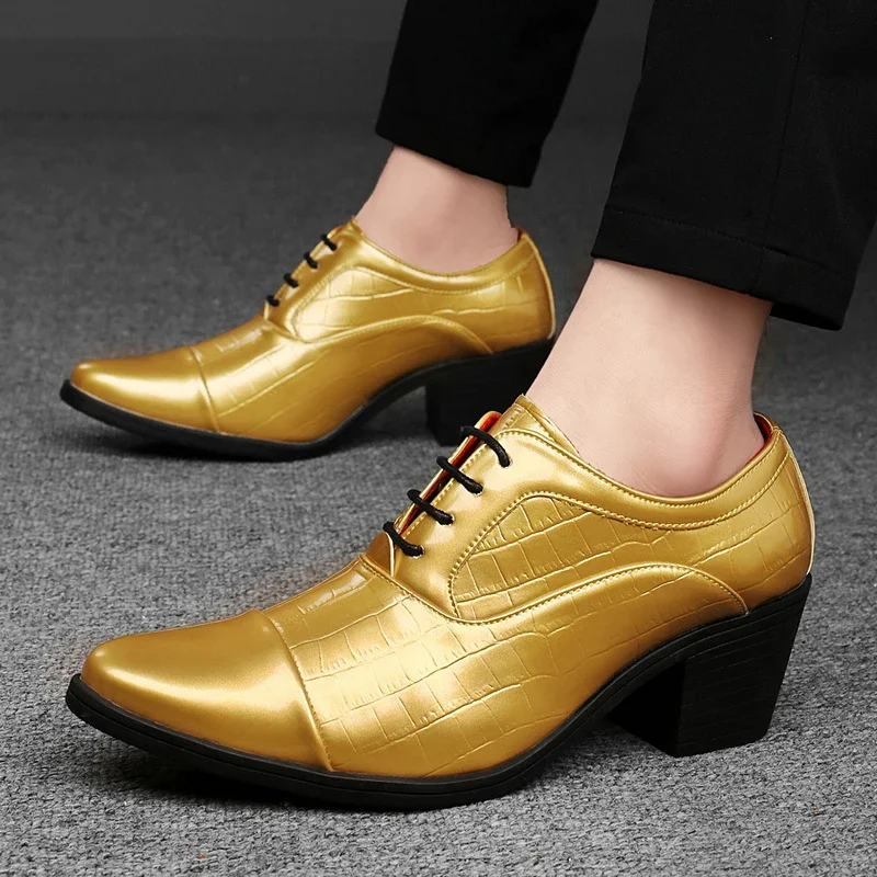 Luxury Gold Leather Shoes for Men Pointed Toe Dress Shoes Man Oxford Height High Heel Men's Wedding Shoes apatos formales hombre
Luxury Gold Leather Shoes for Men Pointed Toe Dress Shoes Man Oxford Height High Heel Men's Wedding Shoes apatos formales hombre