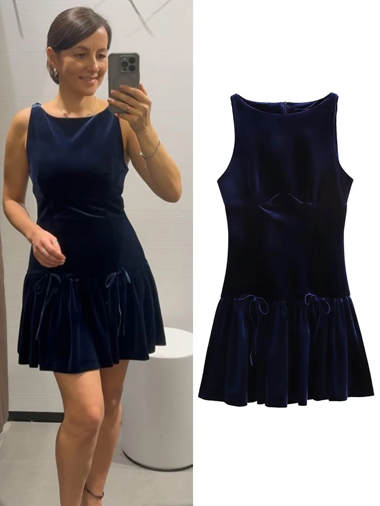 TRAFZA Women's Winter New Fashion Versatile Round Neck Bow Decorated Velvet Sleeveless Dress Female Elegant Zipper Evening Dress
TRAFZA Women's Winter New Fashion Versatile Round Neck Bow Decorated Velvet Sleeveless Dress Female Elegant Zipper Evening Dress
