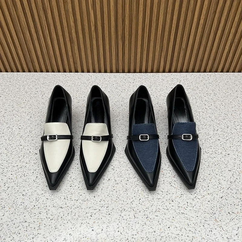 2024 Autumn New French Pointed Single-shoe Women's Mid-heel Belt Buckle Denim Matching Color British Style Women's Shoes
2024 Autumn New French Pointed Single-shoe Women's Mid-heel Belt Buckle Denim Matching Color British Style Women's Shoes