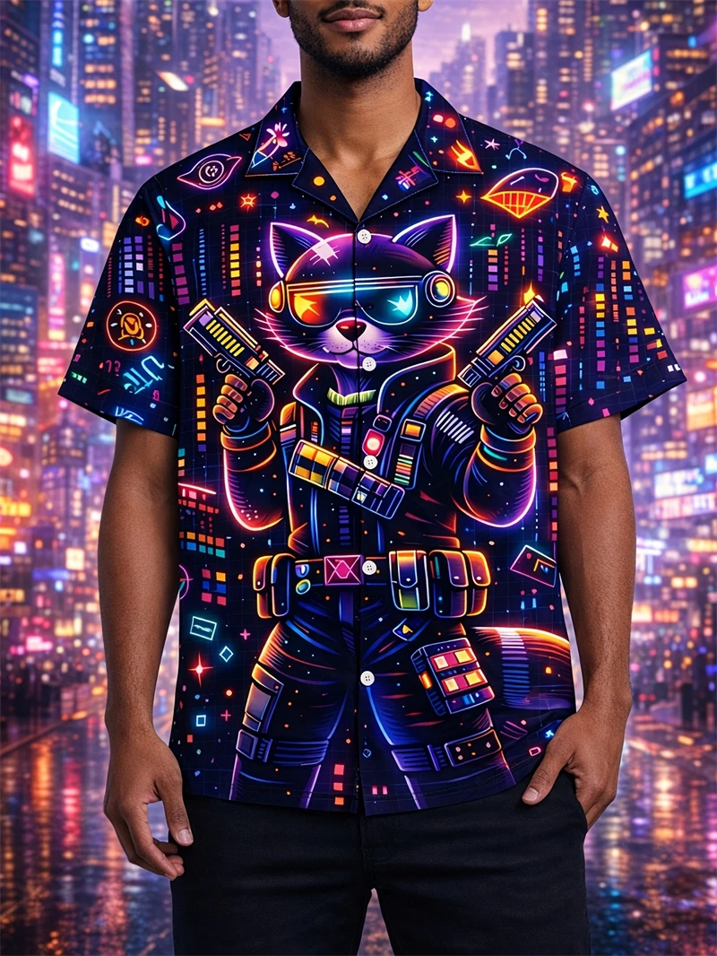 Neon Cat Hawaiian Men's Shirts Galaxy Lightsaber Graphic Lightweight Casual Beach Tee Funny Y2K Men's Clothes
Neon Cat Hawaiian Men's Shirts Galaxy Lightsaber Graphic Lightweight Casual Beach Tee Funny Y2K Men's Clothes