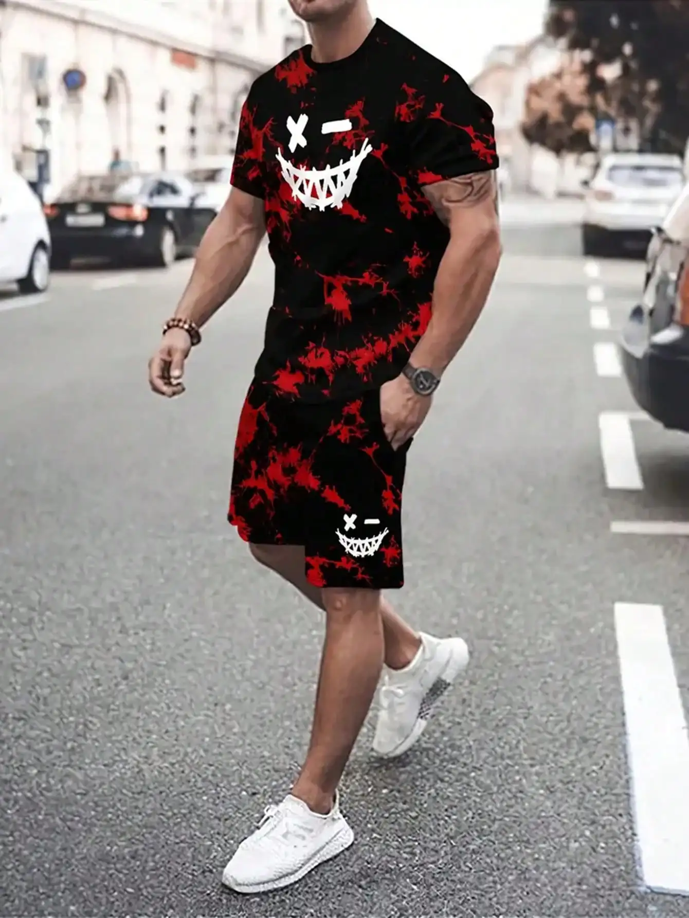European, American Black and White Inlaid Smiley Face 3D Printing Men's Casual T-shirt Suit Casual Sports Suit Beach Top Shorts
European, American Black and White Inlaid Smiley Face 3D Printing Men's Casual T-shirt Suit Casual Sports Suit Beach Top Shorts