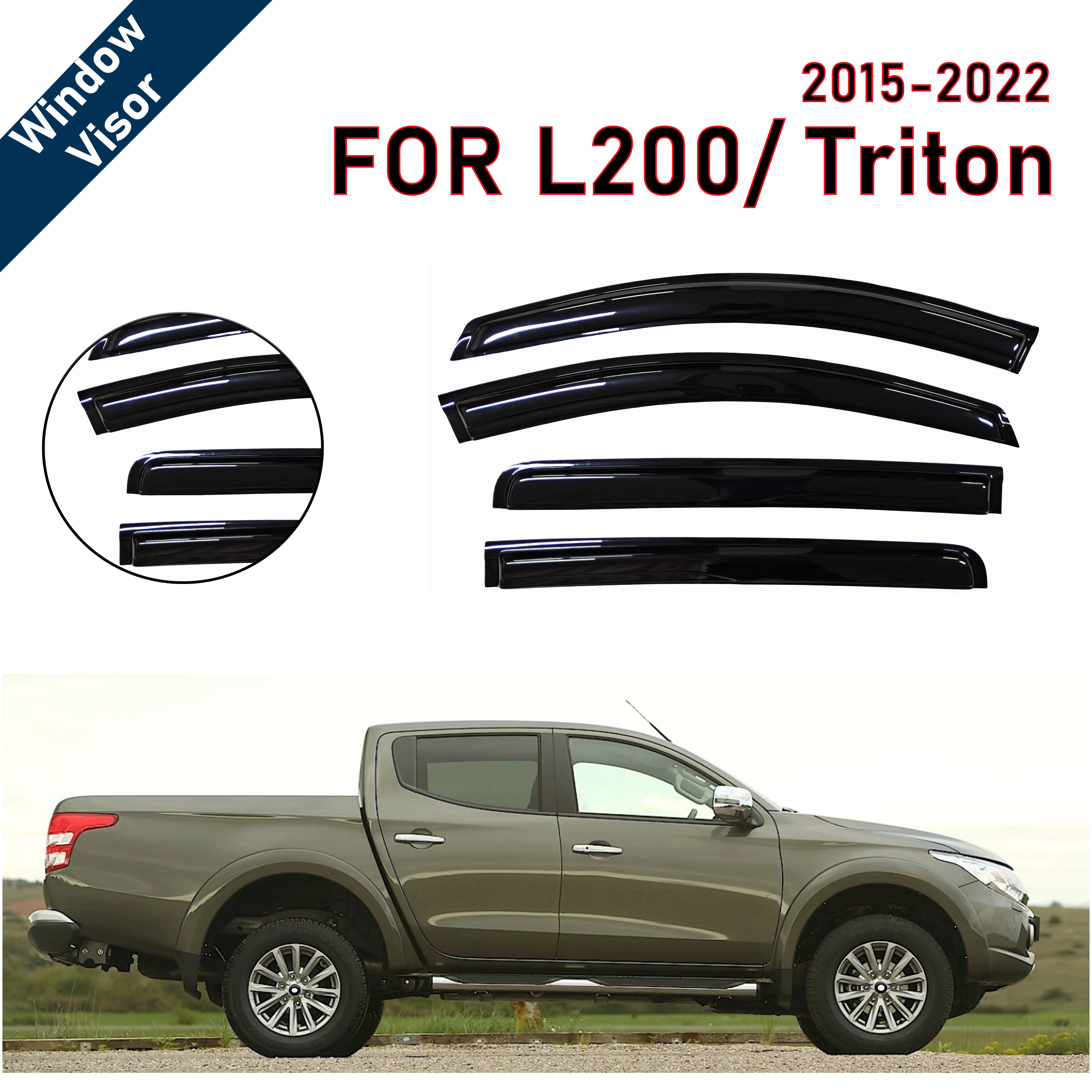 Window Visor for Mitsubishi L200/Triton 2015-2022 | 4pcs Rain Guard Wind Deflector | Car Weather Shield Accessory
Window Visor for Mitsubishi L200/Triton 2015-2022 | 4pcs Rain Guard Wind Deflector | Car Weather Shield Accessory