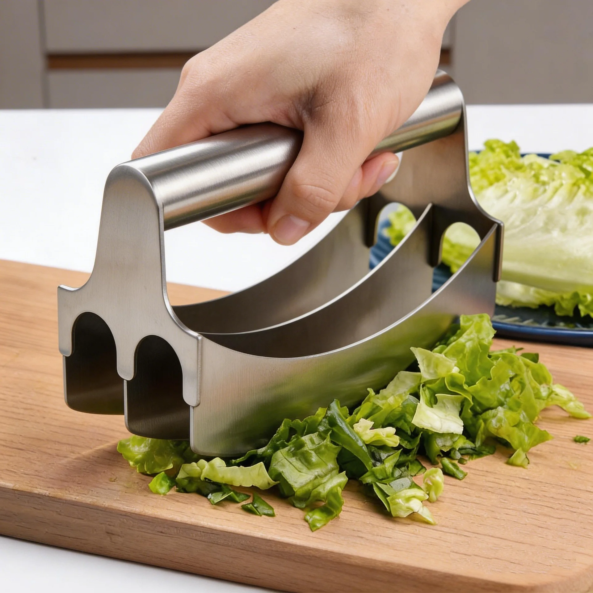 304 Stainless Steel Kitchen Chopping Knife, Double Kitchen Knives, Dough Cutter, Triple-Blade Herb and Vegetable Chopper
304 Stainless Steel Kitchen Chopping Knife, Double Kitchen Knives, Dough Cutter, Triple-Blade Herb and Vegetable Chopper