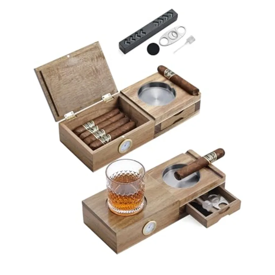 Cigar Humidor Set with Ashtray - Wooden Cigar Box with Hygrometer, Humidifier Cutter Drawer, Spanish Cedar Lining - Gift Set fo
Cigar Humidor Set with Ashtray - Wooden Cigar Box with Hygrometer, Humidifier Cutter Drawer, Spanish Cedar Lining - Gift Set fo