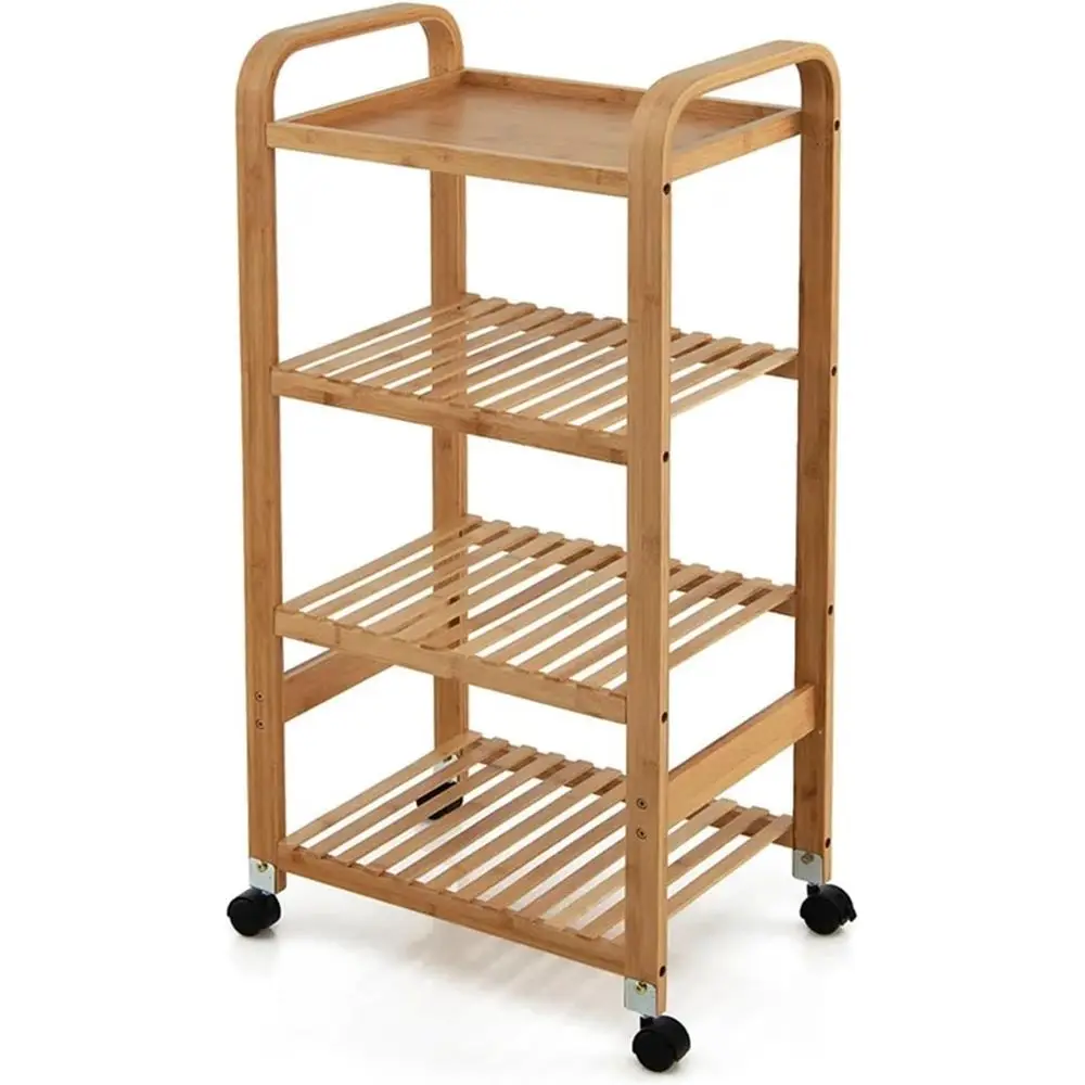 4-Tier Bamboo Kitchen Trolley with Storage Shelves and Lockable Wheels - Mobile Serving Cart for Kitchen Islands
4-Tier Bamboo Kitchen Trolley with Storage Shelves and Lockable Wheels - Mobile Serving Cart for Kitchen Islands