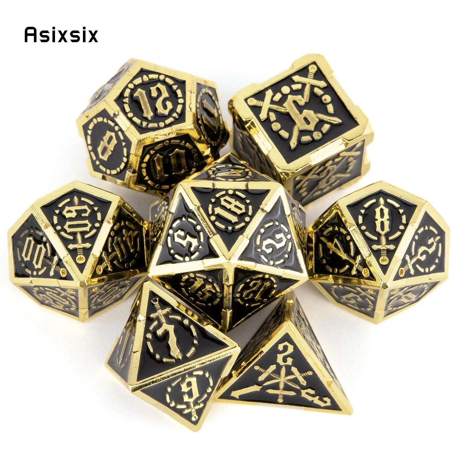 7 Pcs Golden Black Double Swords Metal Dice Solid Polyhedral Dice Set Suitable For Role-Playing Dice TOY
7 Pcs Golden Black Double Swords Metal Dice Solid Polyhedral Dice Set Suitable For Role-Playing Dice TOY