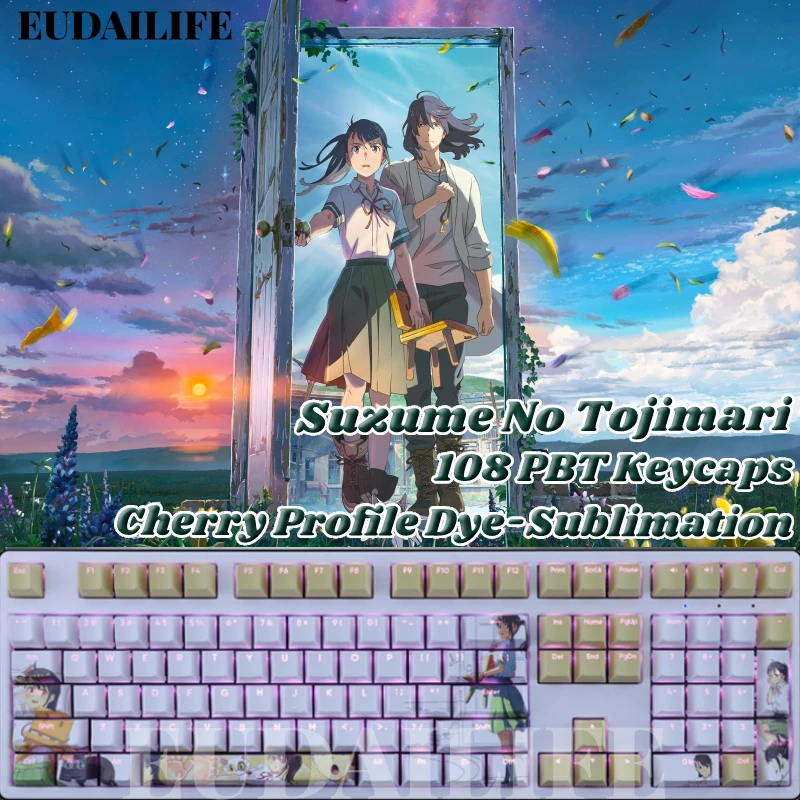 Suzume No Tojimari 108 Keycap PBT DYE Sublimation Key Caps Light Transmitting Cherry Switch Cross Key Cover Mechanical Keyboard
Suzume No Tojimari 108 Keycap PBT DYE Sublimation Key Caps Light Transmitting Cherry Switch Cross Key Cover Mechanical Keyboard