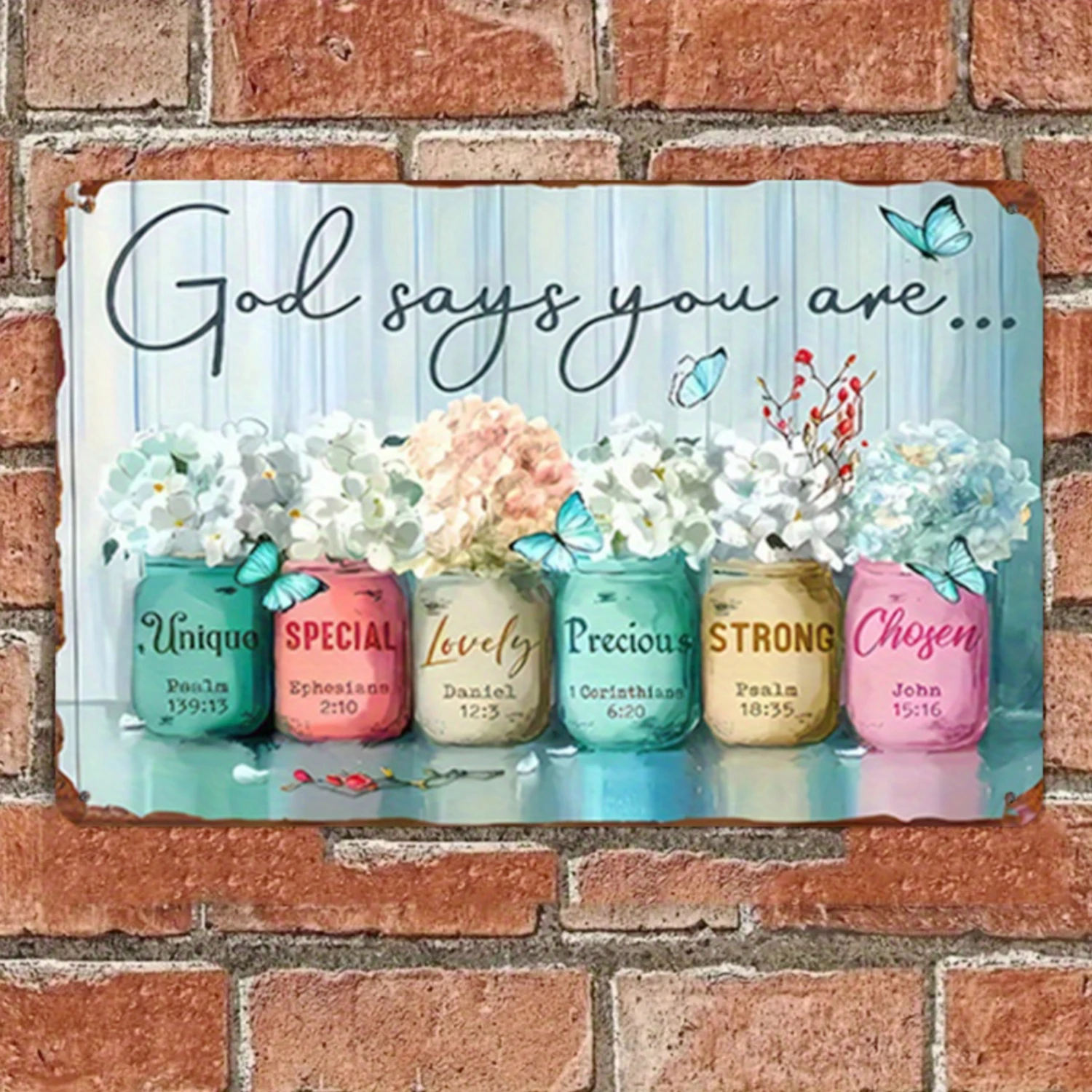 1pc Inspirational "God Says You Are" Metal Wall Sign with Mason Jar Flowers & Butterflies – Rustic Home Décor, Faith-Inspired Gift, High-Quality Aluminum, Perfect for Uplifting Spaces, Inspirational Wall Decor
1pc Inspirational "God Says You Are" Metal Wall Sign with Mason Jar Flowers & Butterflies – Rustic Home Décor, Faith-Inspired Gift, High-Quality Aluminum, Perfect for Uplifting Spaces, Inspirational Wall Decor