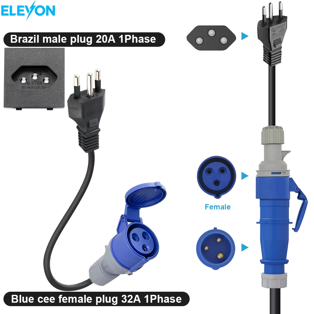 ELEVON Blue CEE 32A To Brazilian Plug 20A Adapter Electric Vehicle Charger 32A 1Phase Female TO 20A Plug Connector
ELEVON Blue CEE 32A To Brazilian Plug 20A Adapter Electric Vehicle Charger 32A 1Phase Female TO 20A Plug Connector