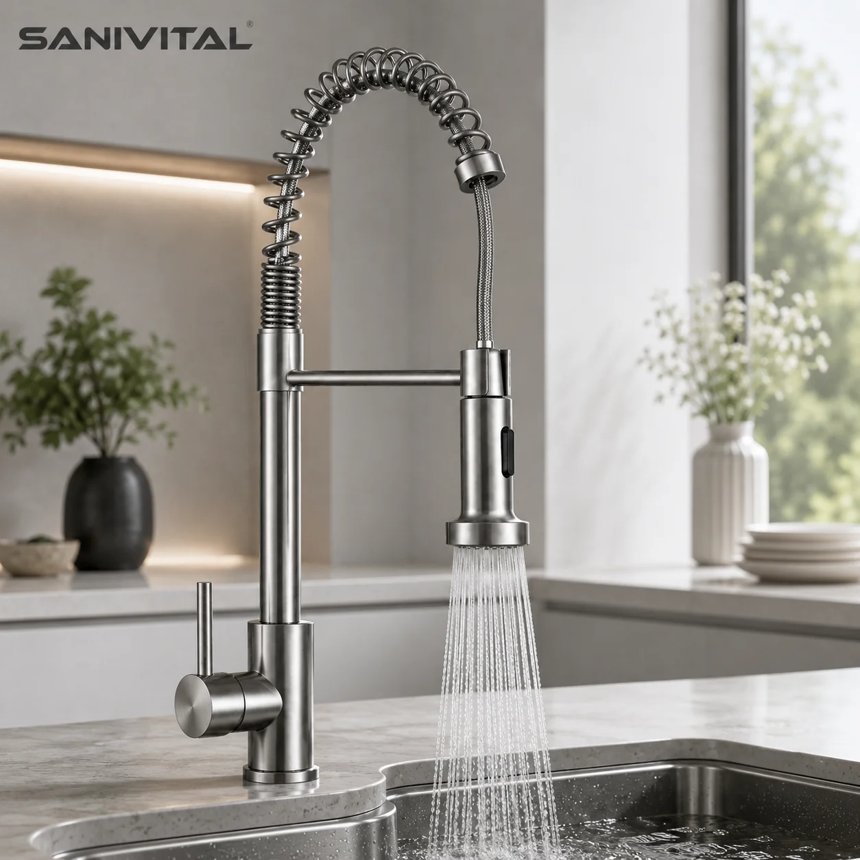 SANIVITAL Single Lever Deck Mount Pull-Down Kitchen Faucet Hot Cold Mixer Tap Spring Sprayer for Home & Hotel Use
SANIVITAL Single Lever Deck Mount Pull-Down Kitchen Faucet Hot Cold Mixer Tap Spring Sprayer for Home & Hotel Use