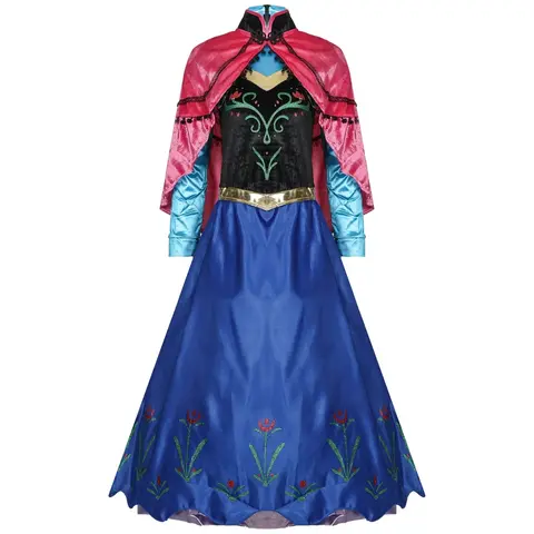 Frozen Anna Princess Long Dress Adults Snow Queen Elsa Cosplay Costume Fairy Tale Party Dresses for Women Halloween Fancy Dress