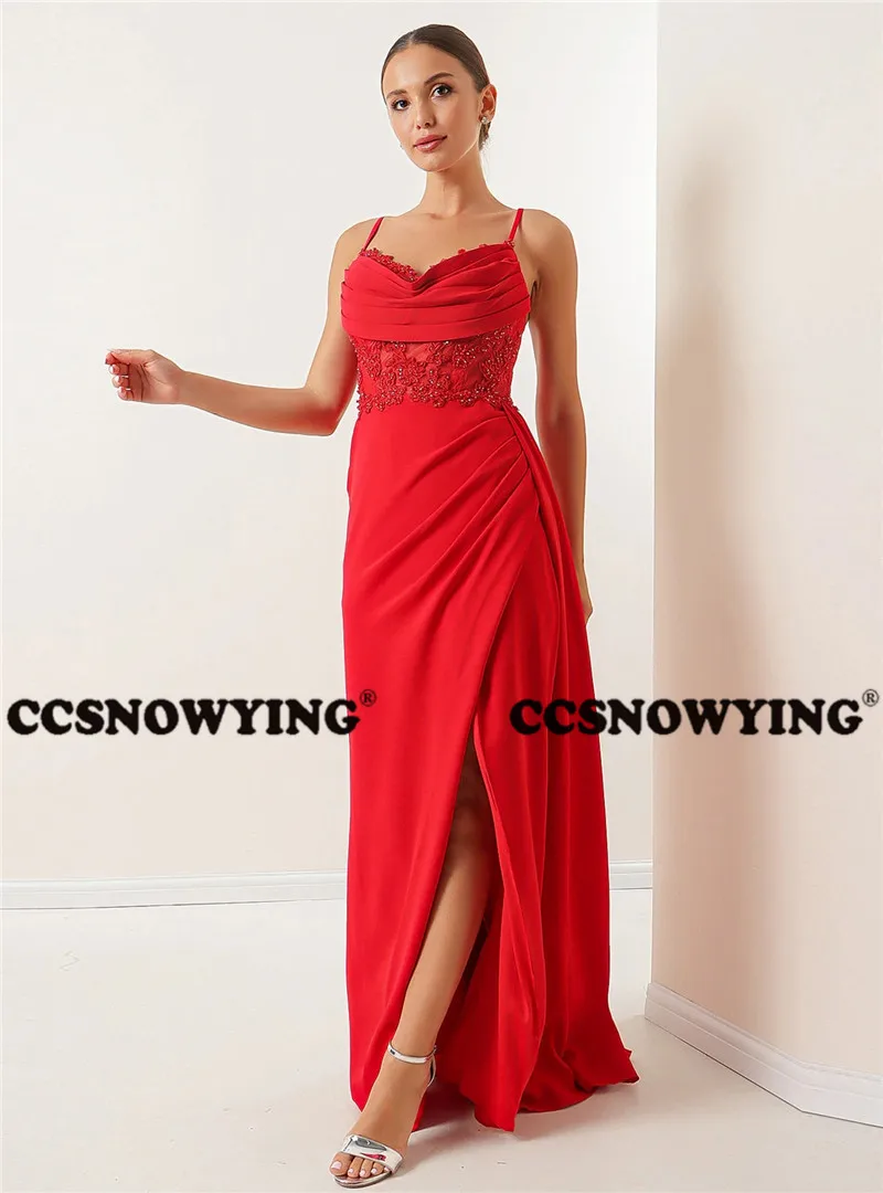 Red Chiffon Appliques Prom Dresses with Slit Spaghetti Strap Evening Gowns V Neck Women Formal Party Dress Robe De Soiree
Red Chiffon Appliques Prom Dresses with Slit Spaghetti Strap Evening Gowns V Neck Women Formal Party Dress Robe De Soiree