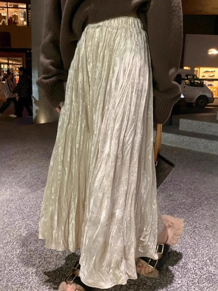 Брендовая женская длинная юбка с высокой талией из бархата, плиссированная, с жемчужным блеском, винтажная, для осени и зимы
Брендовая женская длинная юбка с высокой талией из бархата, плиссированная, с жемчужным блеском, винтажная, для осени и зимы