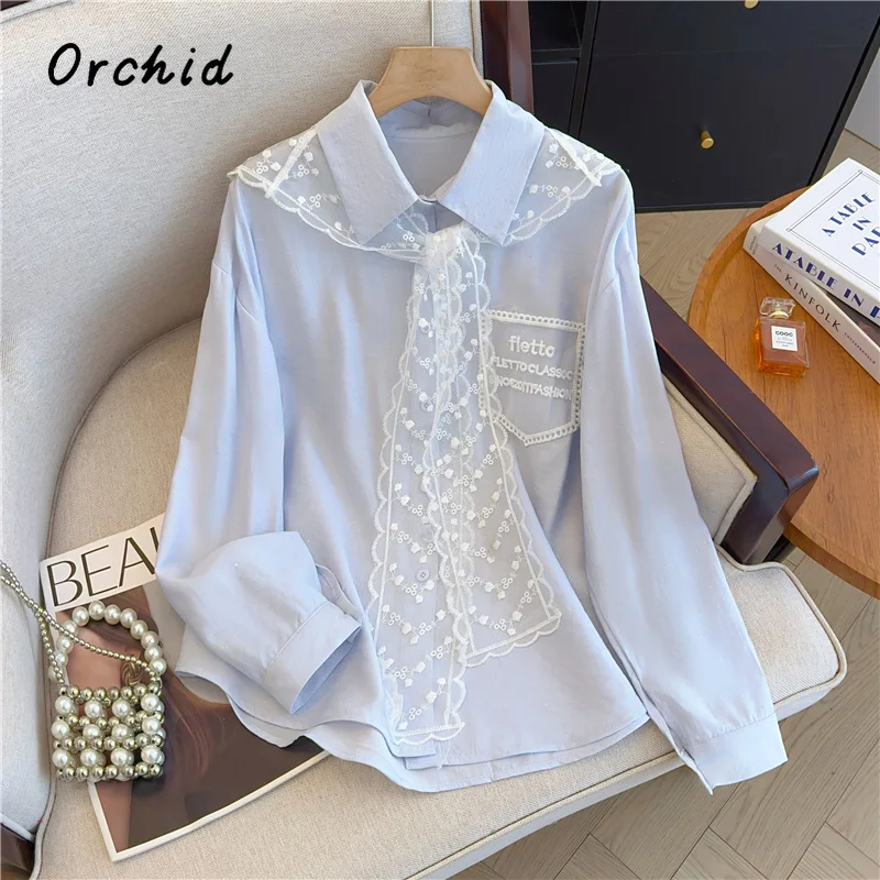 2025 Spring Elegant Sweet Lace Lace-up Long Sleeve Shirt Women Causal Turn Down Collar Chic Blouses Single Breasted Tees Top
2025 Spring Elegant Sweet Lace Lace-up Long Sleeve Shirt Women Causal Turn Down Collar Chic Blouses Single Breasted Tees Top
