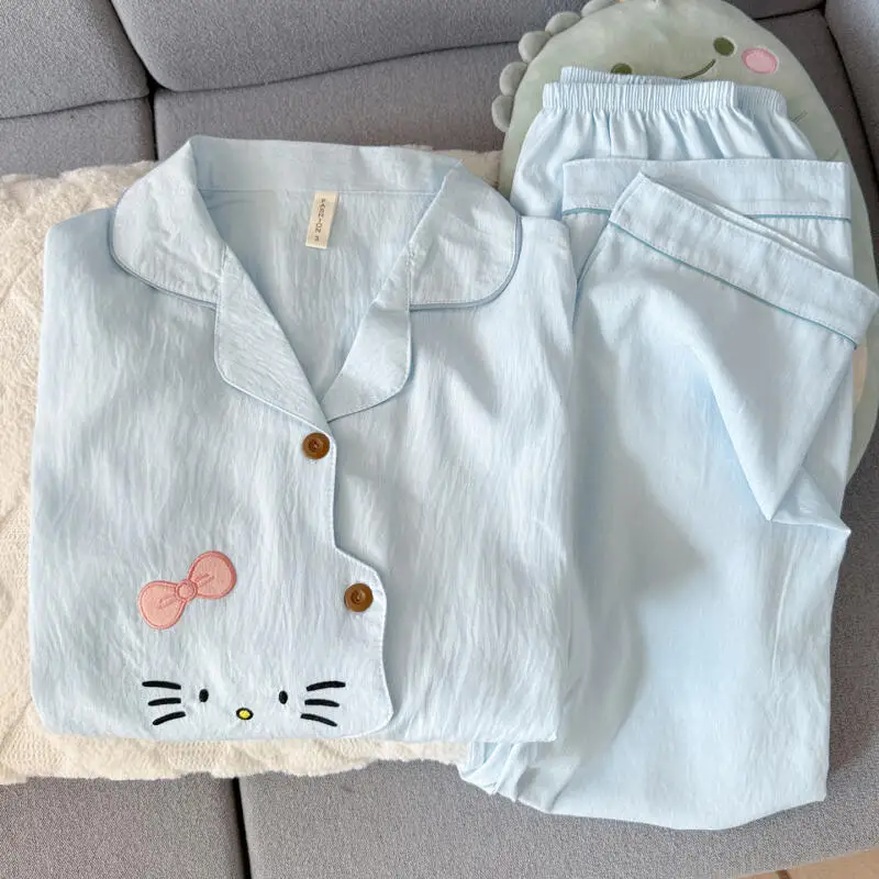 New Women's Long-Sleeved Trousers Pajama Set Women's Lapel Korean Style Home Clothe Spring Autumn Girls Soft Sweet Two-Piece Set
New Women's Long-Sleeved Trousers Pajama Set Women's Lapel Korean Style Home Clothe Spring Autumn Girls Soft Sweet Two-Piece Set