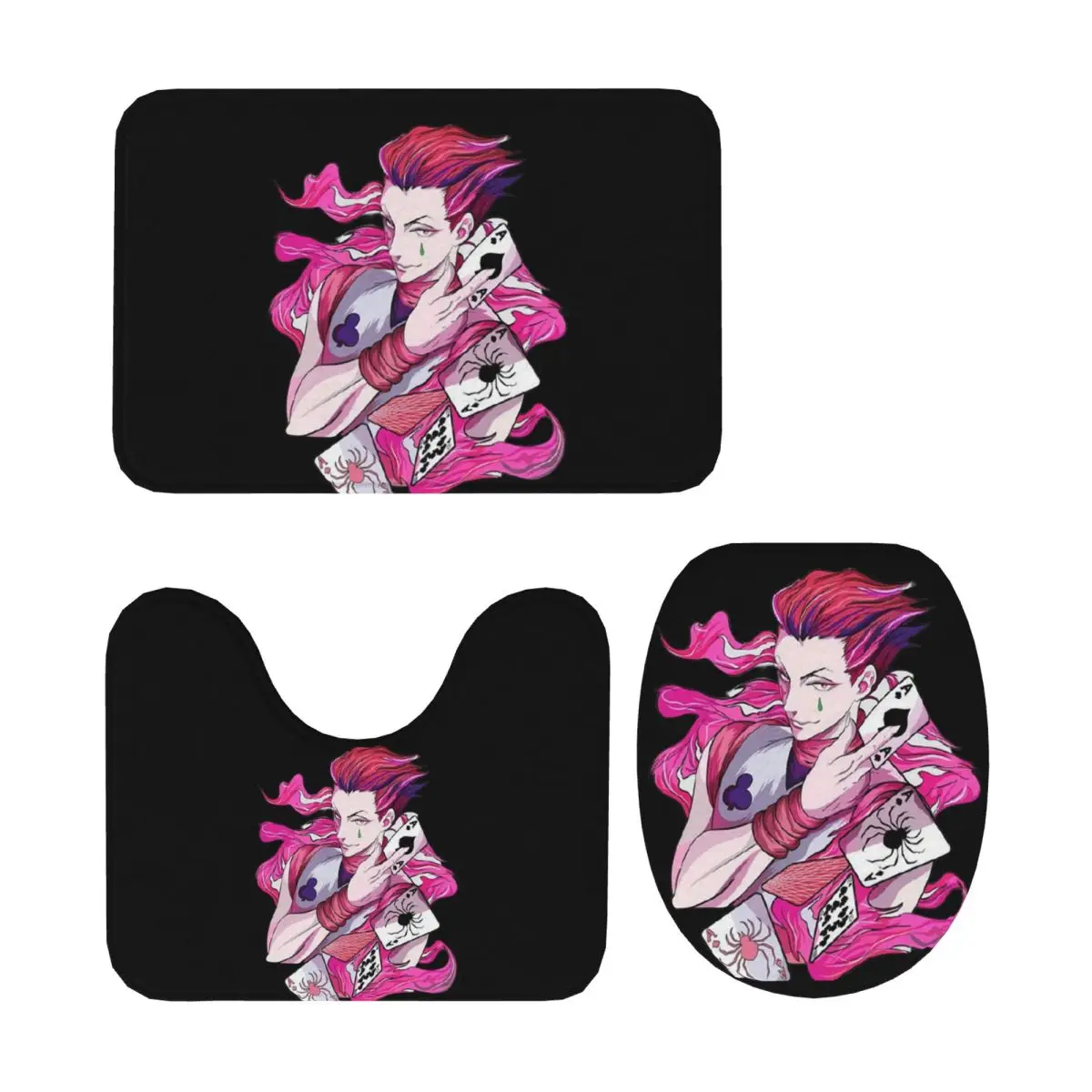 Hisoka HunterXhunter, 3 шт., коврик для ванной, набор для ванной комнаты, крышка для унитаза, домашний декор, нескользящий ковер, напольный коврик 
Hisoka HunterXhunter, 3 шт., коврик для ванной, набор для ванной комнаты, крышка для унитаза, домашний декор, нескользящий ковер, напольный коврик