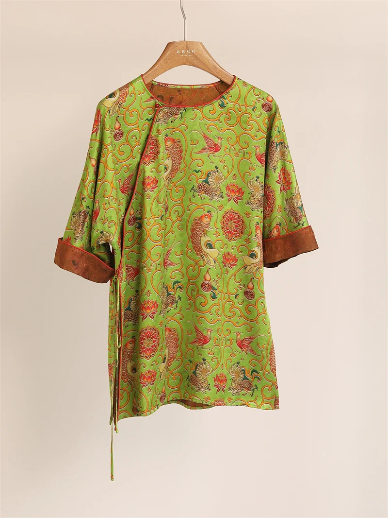 New Chinese Sle Women's irt round Ne Silk Embroidery Fraant Cloud Silk Middle Sve Tie Dye Side Buttoned F50966
New Chinese Sle Women's irt round Ne Silk Embroidery Fraant Cloud Silk Middle Sve Tie Dye Side Buttoned F50966