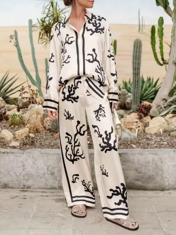 Fashion Casual Prints 2024 Women Autumn Long Sleeves Shirt Tops And Vintage Elastic Waisted Pants Chic Female Two Piece Sets New
Fashion Casual Prints 2024 Women Autumn Long Sleeves Shirt Tops And Vintage Elastic Waisted Pants Chic Female Two Piece Sets New