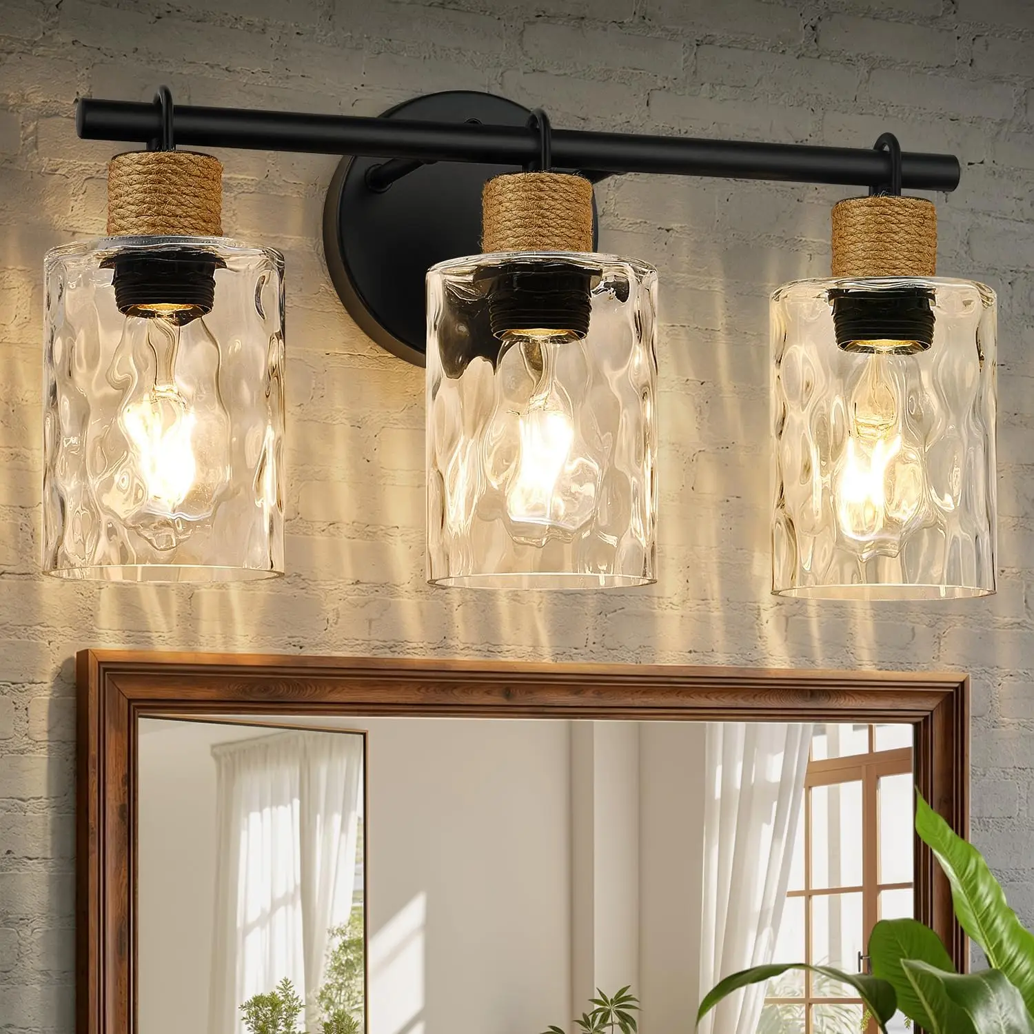 3-Light Coastal Vanity Light with Crystal Glass Shade, Black Bathroom Wall Lamp for Mirror
3-Light Coastal Vanity Light with Crystal Glass Shade, Black Bathroom Wall Lamp for Mirror